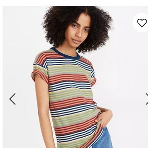 Madewell Whisper Neck Cotton Tee Stripe sz XXS